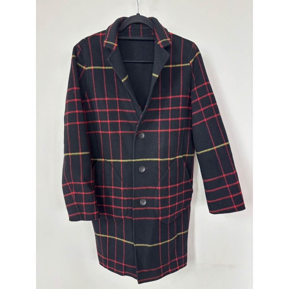 Rag & Bone Reversible Wool Blend Plaid Coat Black Red Yellow Size M